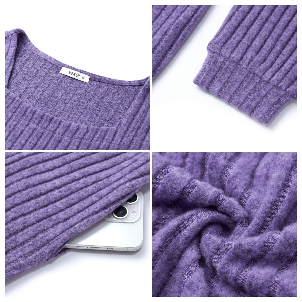 Dresses for Women Fall Square Neck Long Sleeve Knee Length Dress with Pockets